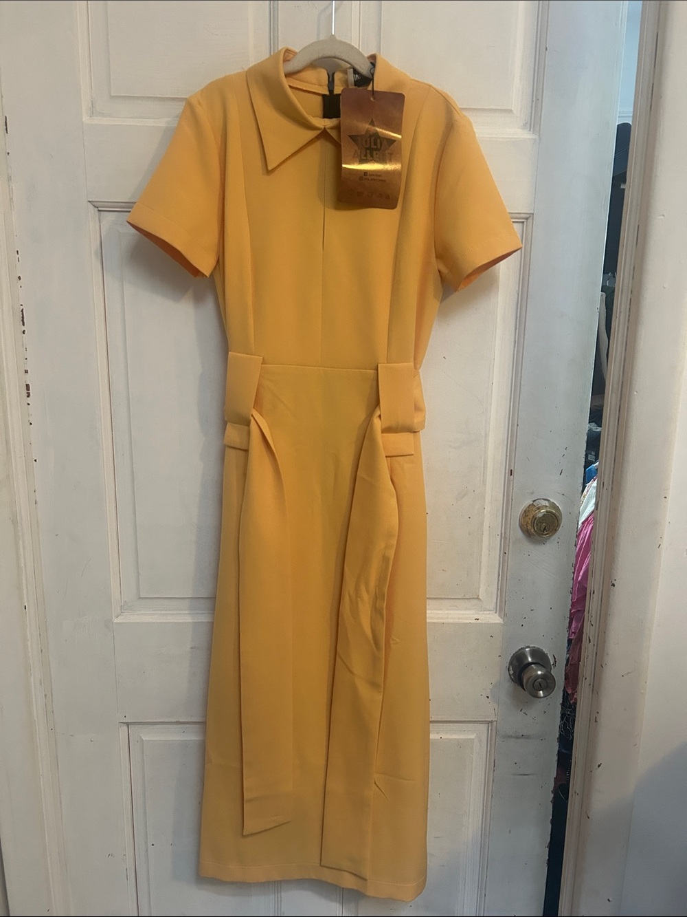 Julia Allert Yellow Short-Sleeve Midi Dress with Collar, Size XS